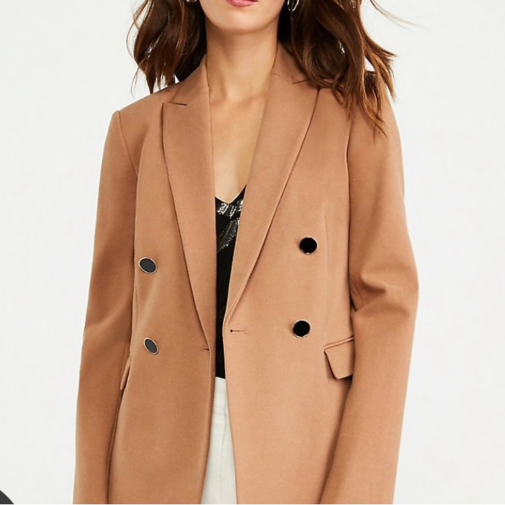 Womens Double-Breasted Camel Blazer Jacket